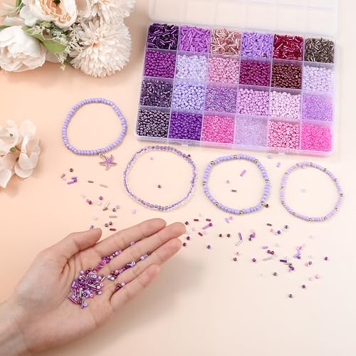 LAIDANLA 7500pcs Purple Glass Seed & Bugle Tube Beads Kit for Jewelry Making - color: Purple