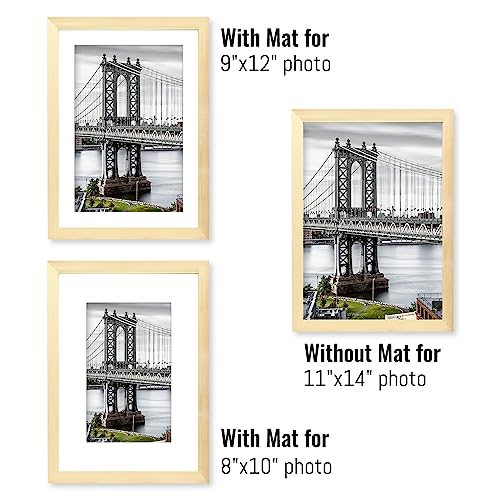 11x14 Solid Wood Picture Frames - Display Pictures 9x12 or 8x10, 11x14 Frame, Poster Photo Frame Art with 2 Mats for Wall Mounting or Table Top (Natural) - color: Natural, size: 11x14 inch