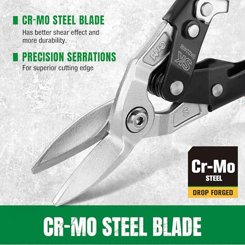 SK 10-Inch Tin Snips Heavy Duty, Straight Cut Aviation Snips, Cr-Mo Steel - size: 10" Straight Cut