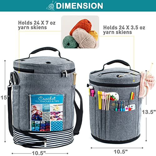 MYBAGZING Expandable Crochet Bag Organizer w/Yarn Grommets& Zipper Closure - color: Grey-Ⅱ, size: Medium-Zipper Closure