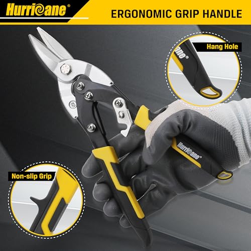 HURRICANE 10 Inch Aviation Tin Snips, Cr-Mo Aviation Snips for Cutting Metal Sheet, Heavy Duty Sheet Metal Cutter Shear, Straight Cut, High Leverage Aviation Snip, Up to 40% Labor Saving (Pack of 2) - size: 10 Inch High Leverage: Straight Cut (Pack of 2)