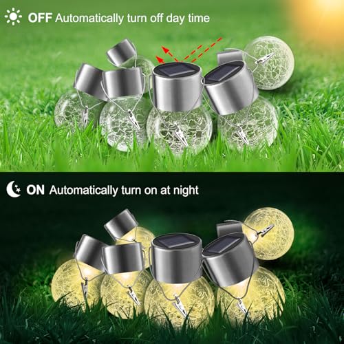 Solar Lights Outdoor Hanging Decorative Globe 8 Pack, Waterproof Solar Lantern with Handle and Clip, Solar Powered Glass Ball Lights for Garden Yard Fence Tree Umbrella Holiday Décor, Warm White - color: Warm White, size: 8