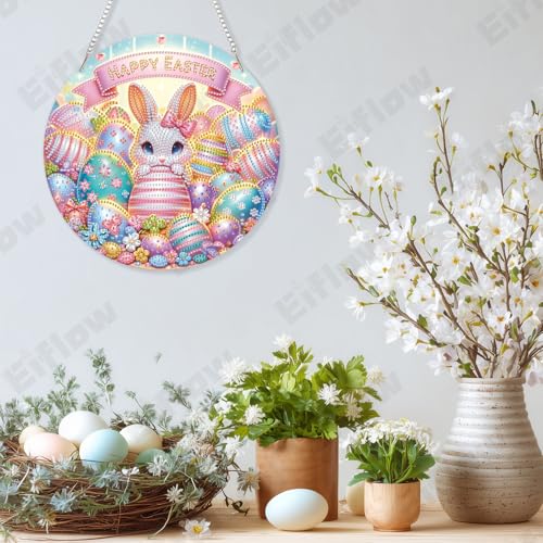 Eiflow Acrylic Diamond Art Hanging Kit for Adults, DIY Diamonds Painting Door Hanger Board Kit, Special Crystal Diamond Art Painting Pendant Ornament (Happy Easter) - color: Happy Easter