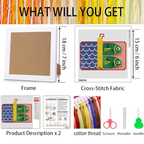 Canned Fish Stamped Cross Stitch Kits for Adults Beginners with Frame - color: Sardine