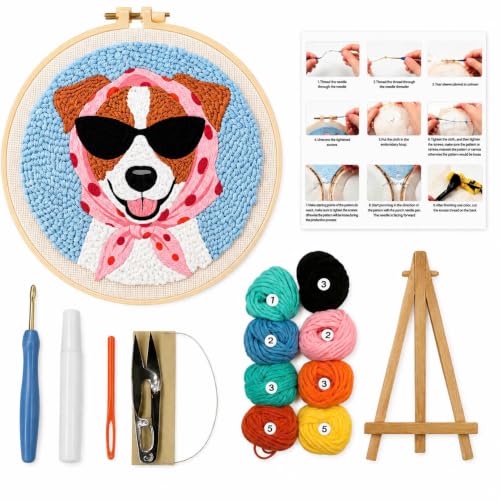 CELCRAFTIQUE Punch Needle Kits for Adults Beginner, Tool with Punch Needle Fabric, Hoops, Yarns and Sewing Needles (Sunny Pup) - color: Sunny Pup