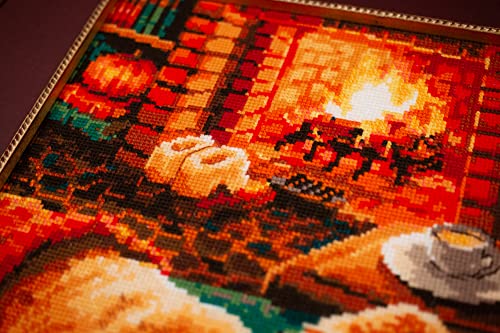 RIOLIS - By The Fireplace 2004, Dogs Cross Stitch Kits 8¼"x11¾, Counted Cross Stitch Kits, Counted Cross Stitch Kits for Beginners & Advanced, Cross Stitching Kits for Adults, Dog Embroidery Kit