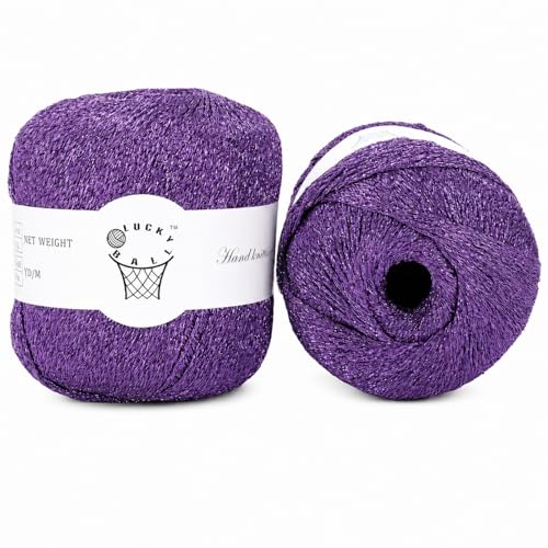 80g Sparkle Silver Lurex Thread Shining Yarn, Metallic Crochet Thread Yarn for Crocheting, Sparkle Metallic for Knitting Clothes, Car Charm, Keychain Charm(Purple) - color: Purple