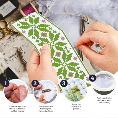 INFUNLY 6PCS Flower Cross Stitch Bookmark Kit for Beginners 8.66"×3.15" Boho Plaid Flowers Embroidery Bookmark Kits Geometric Pattern Cross Stitch Kit with Instruction for Book Lovers Reader Writers - style: Plaid Flowers