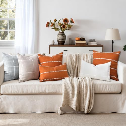 Orange Linen Striped Throw Pillow Covers 18x18 Set of 1 - color: Stripe Orange, size: 18" x 18" (Pack of 1)