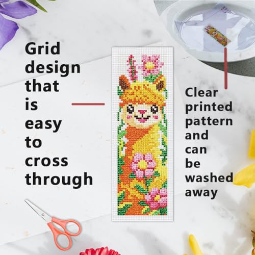 INFUNLY 6Pcs Animal Cross Stitch Bookmark Kit 3x8.5 Inch Stamped Embroidery Kit for Adults with Backing Felt Floss Pre Printed Fabric Needlepoint Bookmark Set DIY Craft Gift for Readers Writers - style: Animals