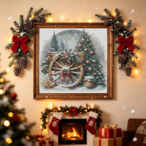 Fotasmua Christmas Snow Scene Stamped Cross Stitch Kit for Adult, Christmas Cross Stitch Kits, 11CT Needlepoint Counted Cross Stitch Embroidery Kit for Beginners Crafts for Home Wall Decor 14x14 Inch - color: SZXY009-US