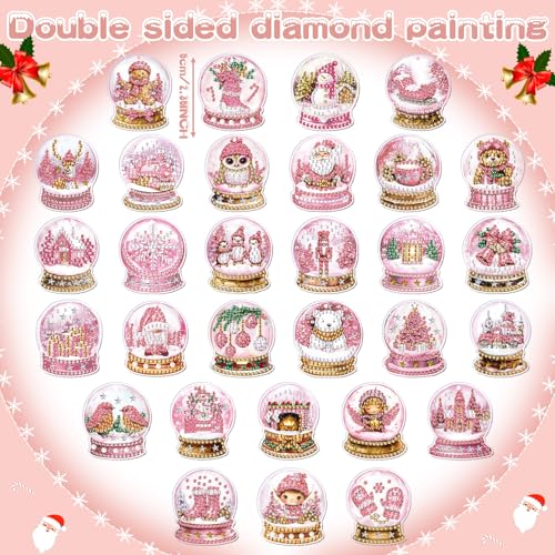 WILLBOND 30 Pcs Christmas Diamond Art Kits for Adults, Pink Crystal Ball - color: Pink Crystal Ball