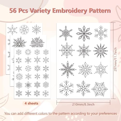 GLOBLELAND 4 Sheets Christmas Snowflake Water Soluble Embroidery Pattern - color: Christmas Snowflake
