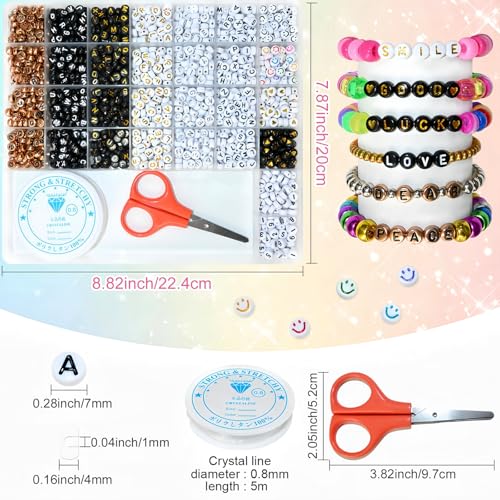 Amaney 1500 Pieces 6 Colors 4x7mm Round Acrylic Alphabet Letter Beads A-Z Mixed and Crystal Line for Jewelry Making - color: Multicolor, size: 7x4mm