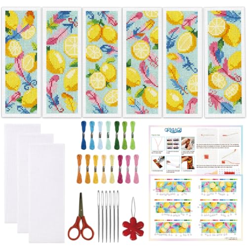 ORIGACH 6 Pack Lemon & Feather Cross Stitch Kit - style: Fresh Lemon & Feather