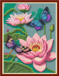 Redxing Stamped Cross Stitch Kits Embroidery kit for Beginners Adults Full Range of Embroidery Patterns Starter Kits DIY Printed Cross Stitch Kits Needlepoint Kits 11CT- Lotus 15.7x19.7 inch - color: Style 05