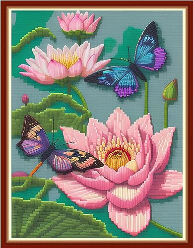 Redxing Stamped Cross Stitch Kits Embroidery kit for Beginners Adults Full Range of Embroidery Patterns Starter Kits DIY Printed Cross Stitch Kits Needlepoint Kits 11CT- Lotus 15.7x19.7 inch - color: Style 05
