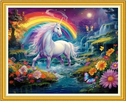 Funxvoot Stamped Cross Stitch Kits Beginners Full Range of Embroidery Kits for Adults 11CT Embroidery Patterns Needlepoint Kits Printed Cross Stitch Kits-Rainbow Unicorn 16x20 inch - color: Craftsstyle18