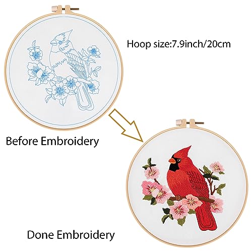Louise Maelys Cardinal Embroidery Kits for Beginners with Flower Pattern - color: kit-23