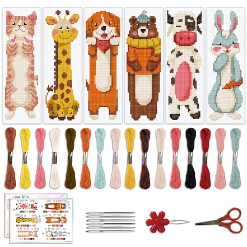 ACRNIGHEET 6PCS Cross Stitch Bookmark Kits for Beginners Cartoon Animals - style: Cartoon animal patterns