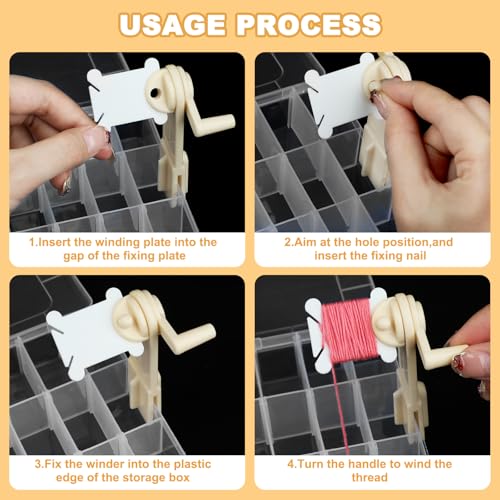 2 Sets Embroidery Floss Organizer, 400 Pcs White Floss Bobbins with 2 Pcs Bobbin Winders and 2 Number Stickers, Plastic Embroidery Thread Organizer, Cross Stitch Thread Storage for DIY Sewing Craft