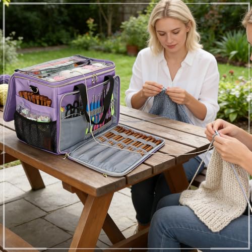 Anitor Large Crochet Bag Knitting Bag Yarn Storage Tote, Yarn Bag, Purple - color: purple