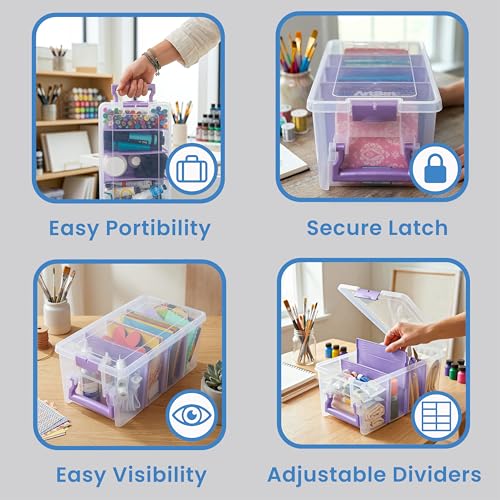 ArtBin Semi Satchel Portable Craft Organizer with 3 Dividers - Clear Plastic Storage Case for Art & Craft Supplies - color: Purple, size: Pack of 1