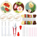 Woohome Punch Needle Kit Included Plastic Hoops, Punch Needle Cloth, Color Yarn and Punch Needle Tools for Adults, Beginners (Red, Pink and Yellow Flowers) - color: Color 17