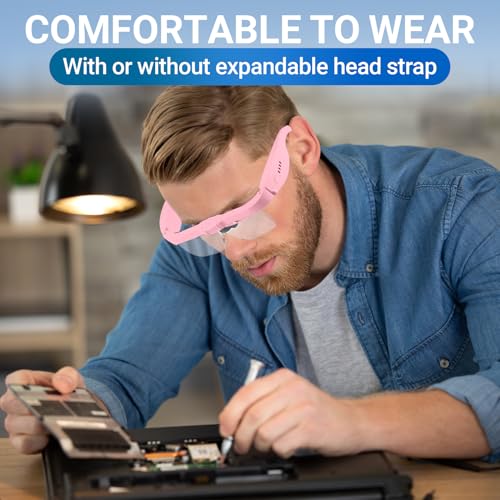 YOCTOSUN Magnifying Glasses with Light,0.75X-4.0X Magnifying Headset - color: Pink