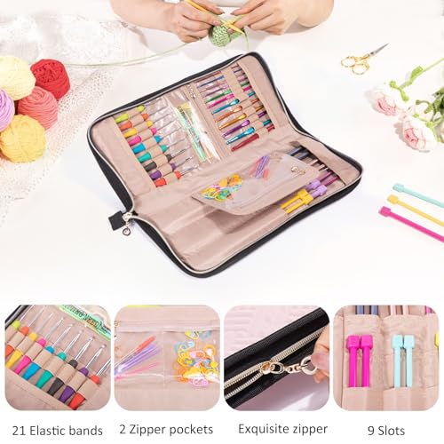 MYBAGZING Crochet Hook Case Organizer, Knitting Needle Case up to 14 Inches - color: Pink, size: 14 Inches