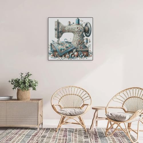 Sewing Machine Stamped Cross Stitch Kits - Vintage Sewing Machine Counted Cross Stitch Kits for Adults, Needlepoint Cross-Stitch Patterns Dimensions Needlecrafts Embroidery Kits 13.7x13.7 Inches - color: D019