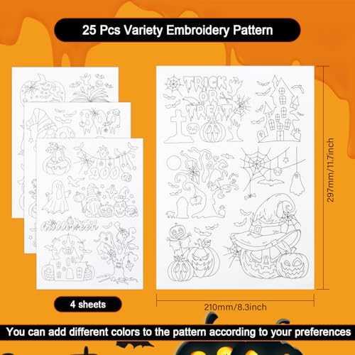 GLOBLELAND 4 Sheets Halloween Water Soluble Embroidery Pattern - color: Halloween