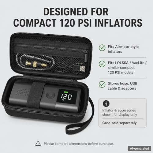 Hard Tire Inflator Case for Airmoto 120 PSI Air Compressor - color: black+black zipper
