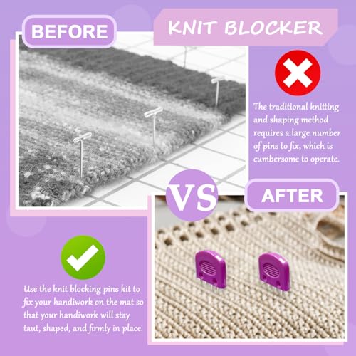 20Pcs Knit Blockers Pins Kit, Knit Blocking Combs for Crochet Knitting Blocking Board Mats, Crochet Blocking Pins for Crochet Projects Sewing Lace Needlework Projects Tool-Purple - color: Purple