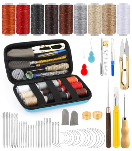 74 PCS Leather Sewing Kit Heavy Duty Sewing Kit Upholstery Repair Kit - color: 9 Colors - 74Pcs