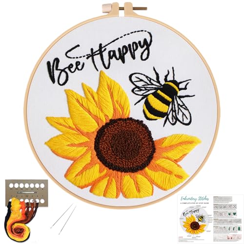 Louise Maelys Sunflower Bee Embroidery Kit for Beginners Gift DIY Set - color: Bee Happy