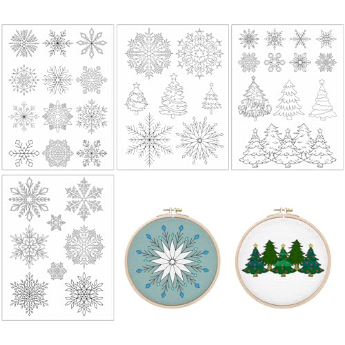 Water Soluble Embroidery Patterns Stabilizers - Rngmsi 4 Sheets Christmas Stick and Stitch Embroidery Paper Wash Away 39 Pcs Xmas Tree Snowflake Embroidery Transfer Paper Stabilizers for Hand Sewing - color: Christmas