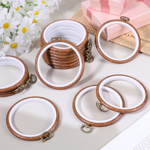 15PCS 4 Inch Embroidery Hoops, Imitated Wood Circle Frame Cross Stitch Hoop