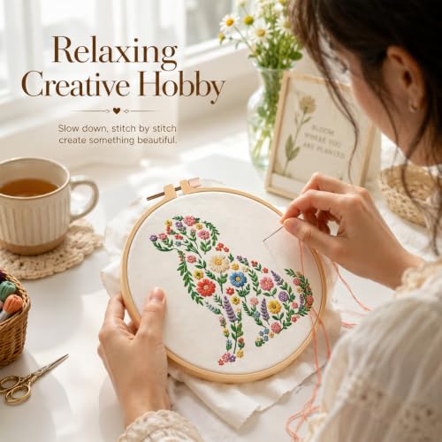 Nuberlic 3 Pack Embroidery Kit for Beginners with Animal Floral Patterm - color: animal floral