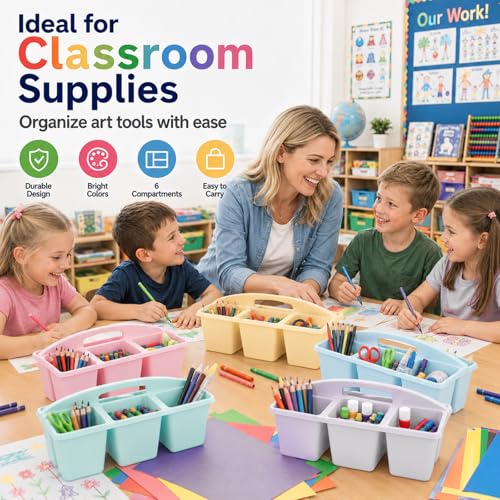 6 Pack Classroom Caddy with Handle, 6 Compartment (Pink Purple) - color: Pink Purple