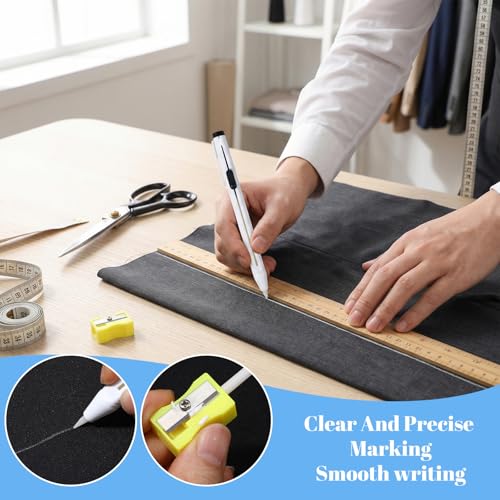 28 Pcs Chalk Pencil Refillable Cartridge Set, Sewing Fabric Pencils and Fabric Marker Pens with Cartridge Sharpener, White Tailors Chalk Pencil for Quilting Dressmaking DIY Craft