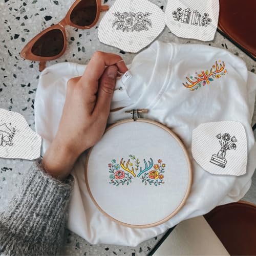 50Pcs Water Soluble Embroidery Patterns Mountains 11.7 x 8.3 Inch Embroidery Paper Flowers Book Mountains Stick and Stitch Wash Away Transfer Paper Stabilizers for Hand Sewing Beginners - color: Mixed Shapes