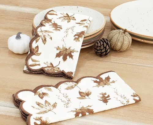 PurpleEssences Scalloped Cloth Napkins 18x18 in - Aurelia Edges Rust - color: Aurelia(edges - Rust)