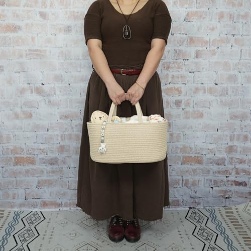 XUANGUO Large Cotton Rope Baby Diaper Caddy Organizer Basket Oatmeal - color: oatmeal, size: Large