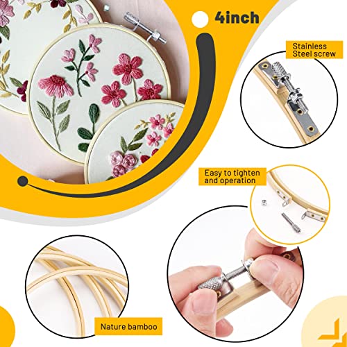 GIEMSON Embroidery Hoop 4 Inch 12 Pieces Small Embroidery Hoops Bamboo Circle Cross Stitch Hoop for Embroidery Art Craft Sewing - size: 4 inch