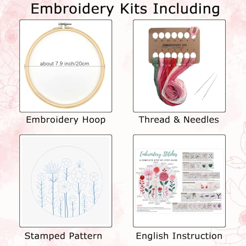 Nuberlic Floral Embroidery Kit for Beginners Adults - color: Floral