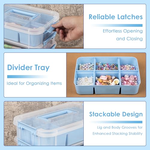 CraftGenes Art Supply Storage Organizer, 4-Tier 10 Qt Box, 2 Trays, Blue - color: Blue