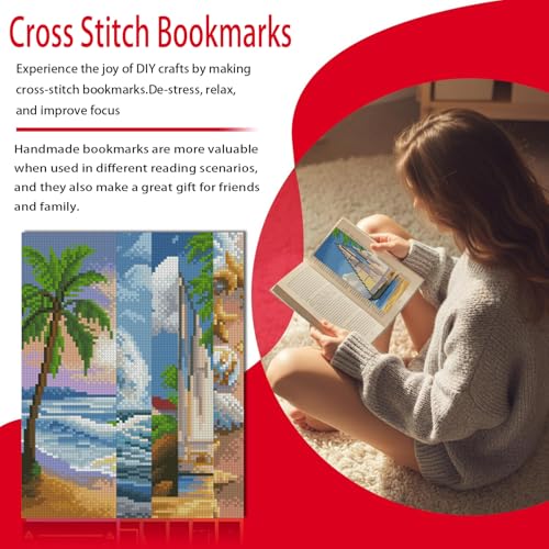 VIGEGU 5 Pack Beach Scenery Cross Stitch Bookmark Kits for Adult Beginners - color: Beach Cross Stitch Bookmarks