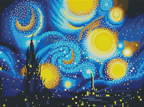 Meecaa Cross Stitch Kits 11 Count Stamped, Starry Sky Night Embroidery Kit with Accessories Pre Printed (36CMx46CM (Starry Sky) - color: Starry Sky