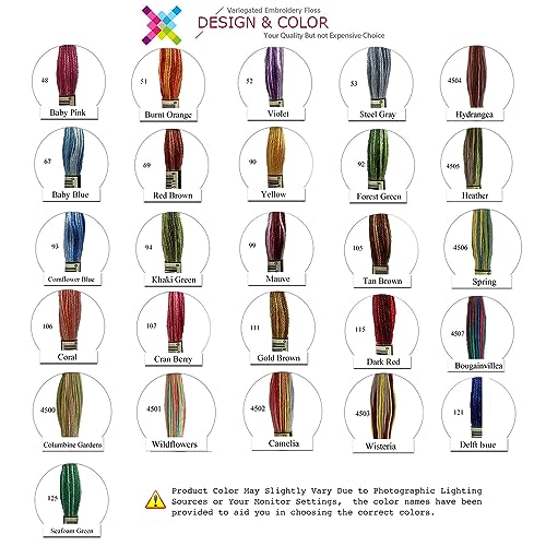 26 Gorgeous Color Variations Floss Variegated Cross Stitch Threads, Set A - color: Set A - 26 Colors